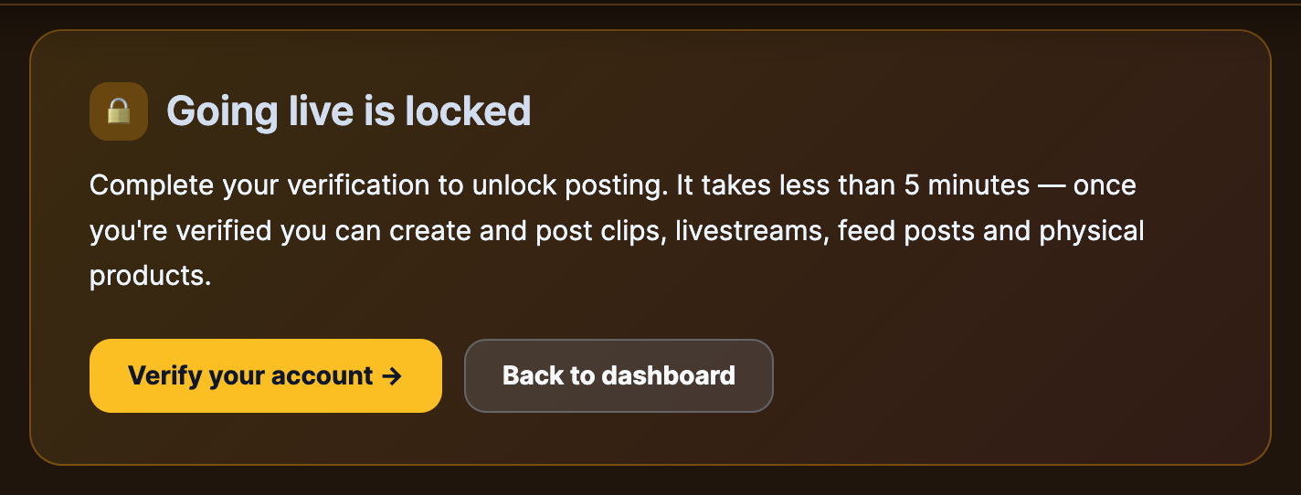 While verification is pending, going live stays locked.