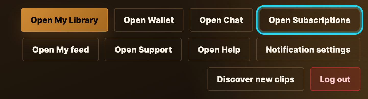 My account sidebar with "Subscriptions" highlighted.