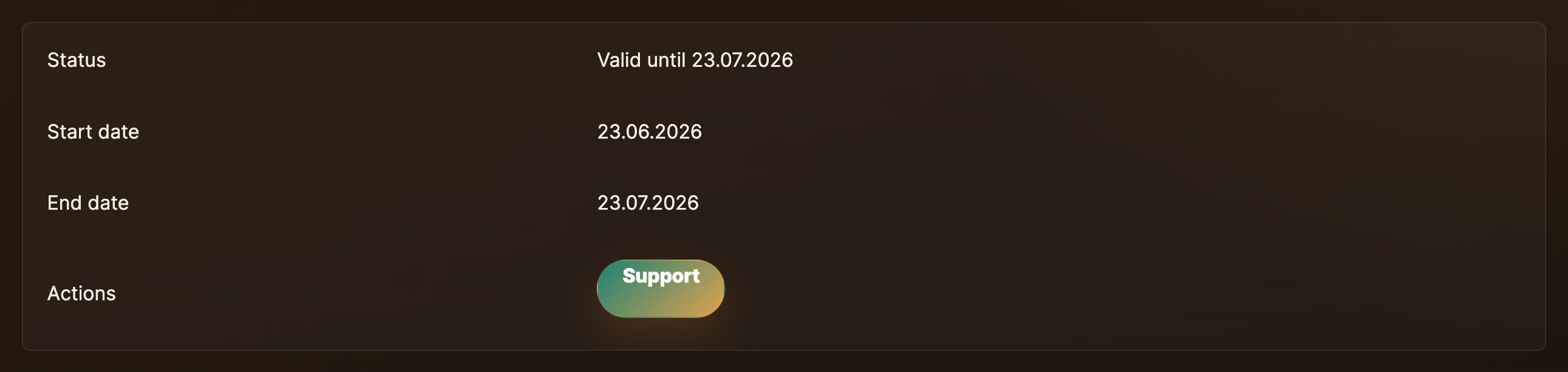 Subscription details page after cancel, status showing "Pending cancellation" with the access-until date.