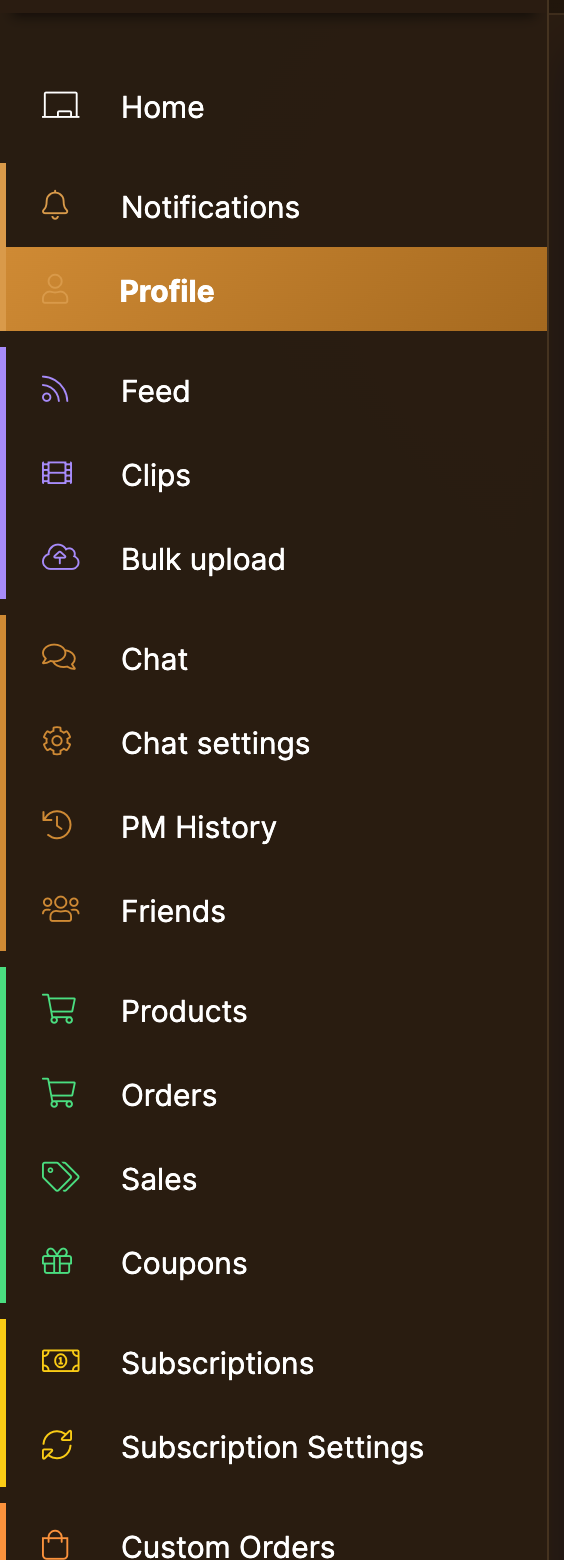 The Store Manager menu with Profile highlighted.