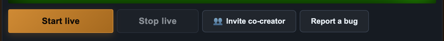 Start live button highlighted on the studio actions row.