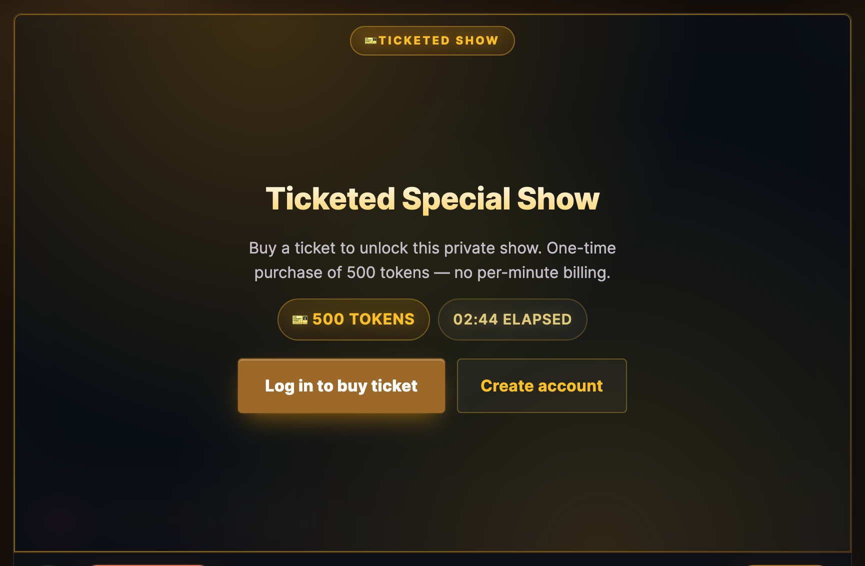 La ficha «Ticket Show»: establece el precio de la entrada, el título y la descripción, y luego pulsa «Start Ticket Show».