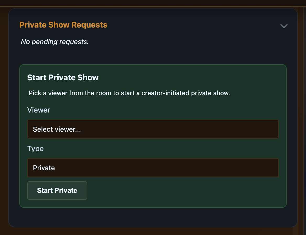 La bandeja de entrada del estudio con una solicitud de show privado pendiente: aceptar o rechazar.