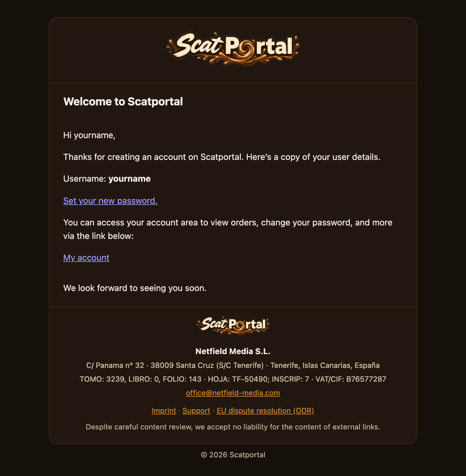 Die Willkommens-E-Mail — öffne deinen Kontobereich über den Link und lege dein Passwort fest.