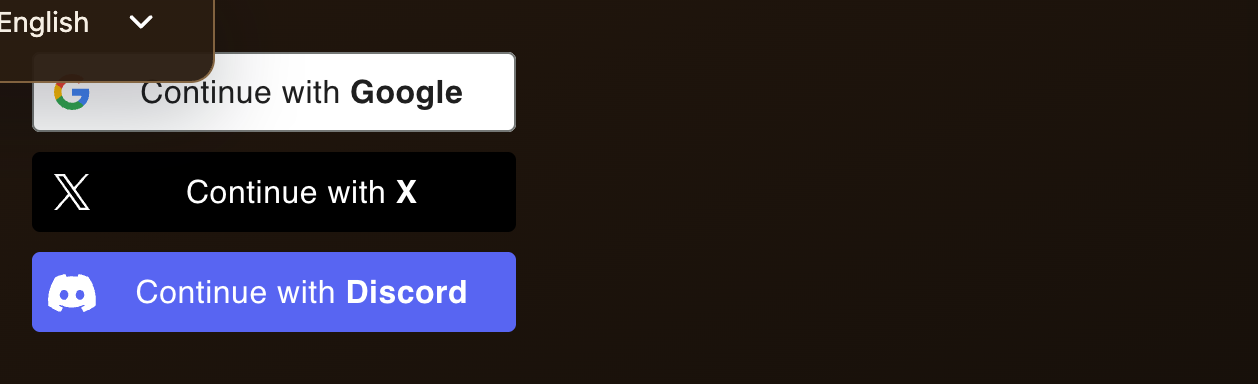 Ein-Klick-Anmeldung mit Google, X oder Discord.