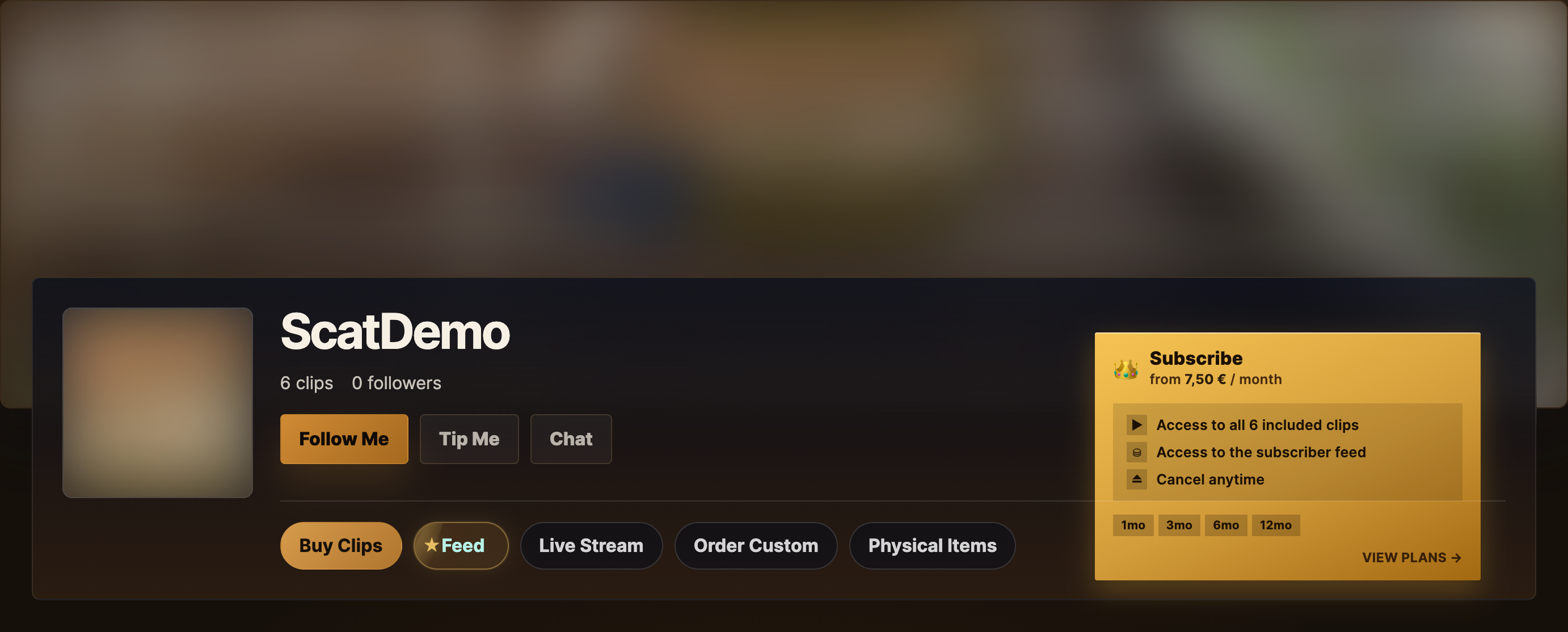 Creator storefront with the Subscribe button visible.