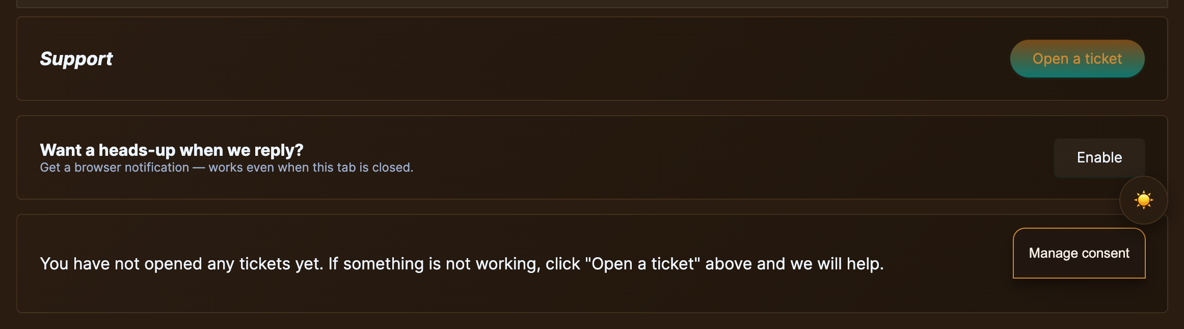 The creator support page in Store Manager — same layout, creator categories.