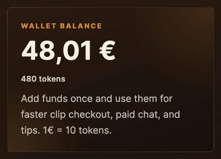 After a successful payment you land back on your wallet — the new balance is live immediately.