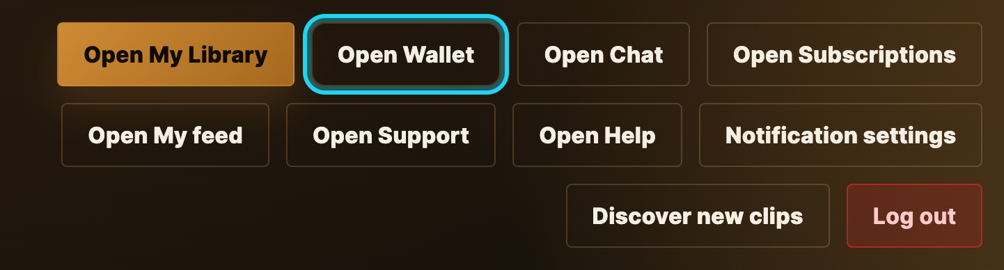 My account sidebar with the "Wallet" item highlighted.