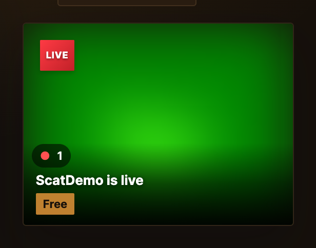 The live overview — every room currently live, with the mode badge on each card.