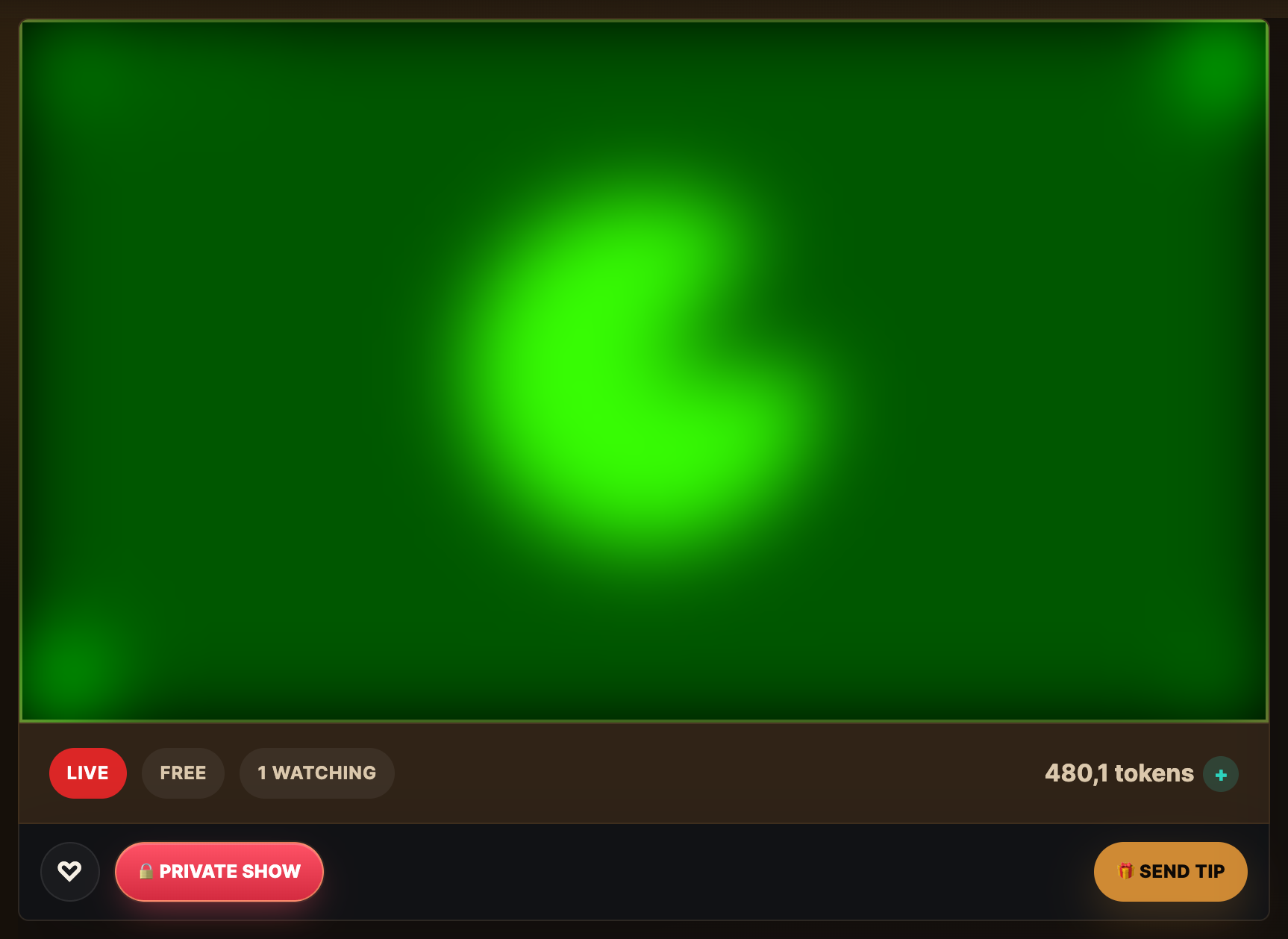 A free room: stream, chat sidebar, Send Tip button and the active tip goal.