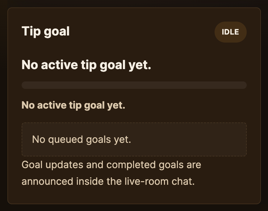 The tip goal panel: title, progress and target.