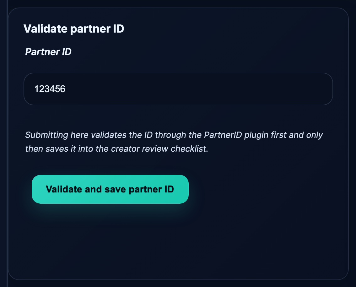 Back on ScatPortal: enter the Partner ID you received and validate it.