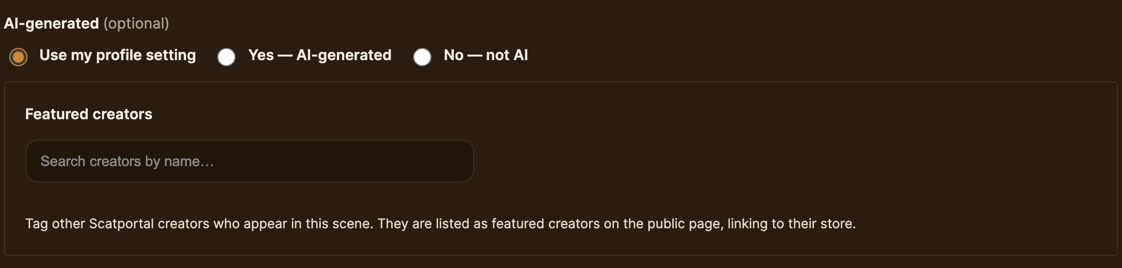 The AI-generated options and the Featured creators search field