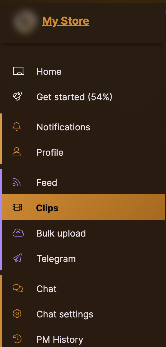 The Store Manager menu with the Clips item highlighted