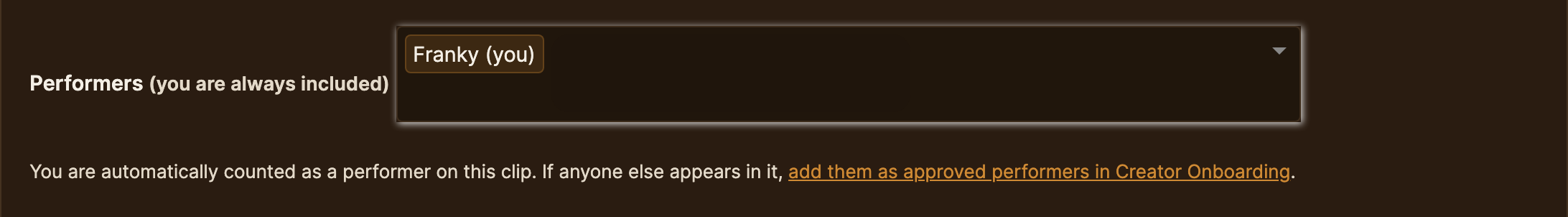 The Performers field with your own name already included