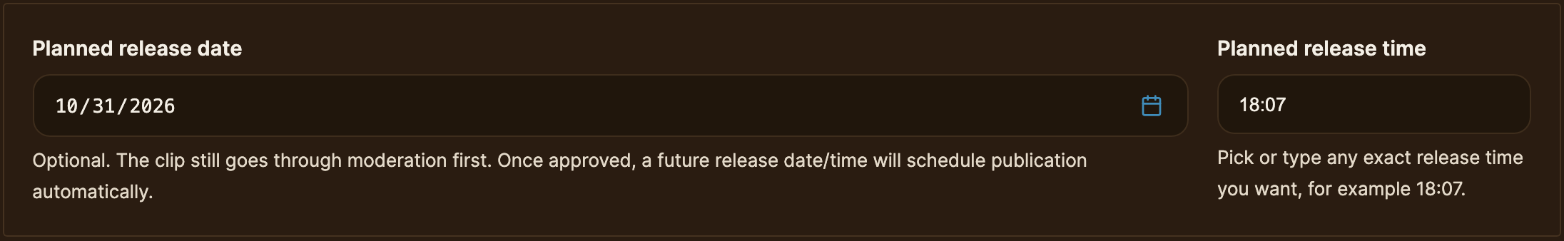 The Planned release date and Planned release time fields filled in